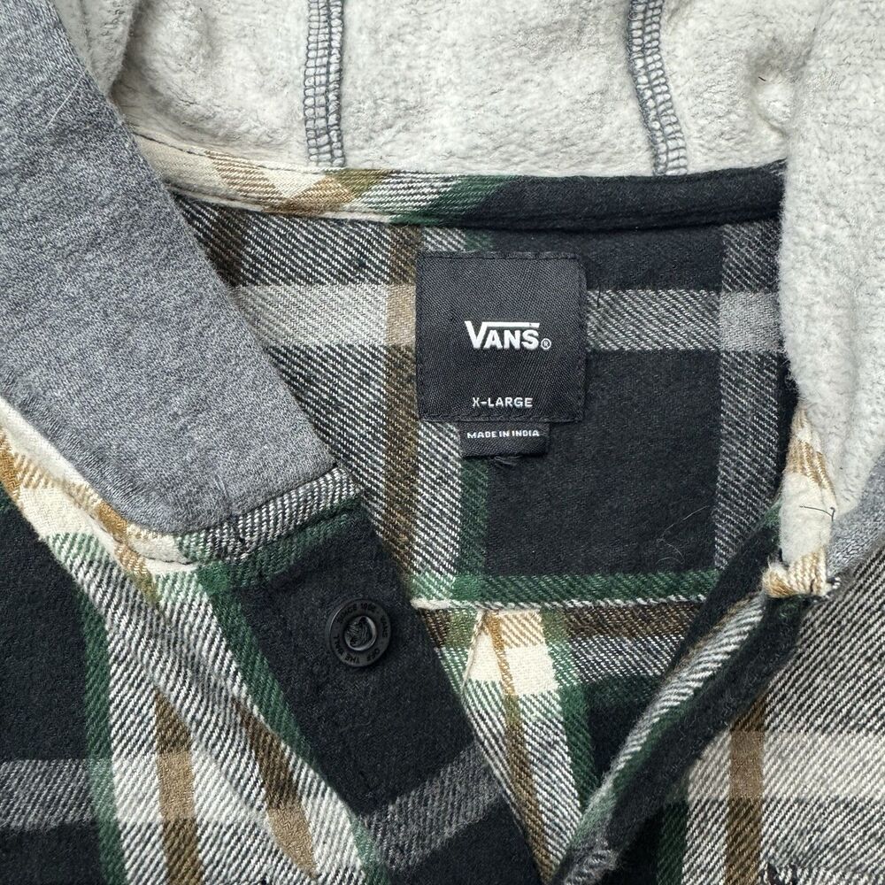 VANS Flannel Hoodie Lopes Boys XL Plaid Button Up Long Sleeve Outdoor Skater IY6 - Picture 3 of 8